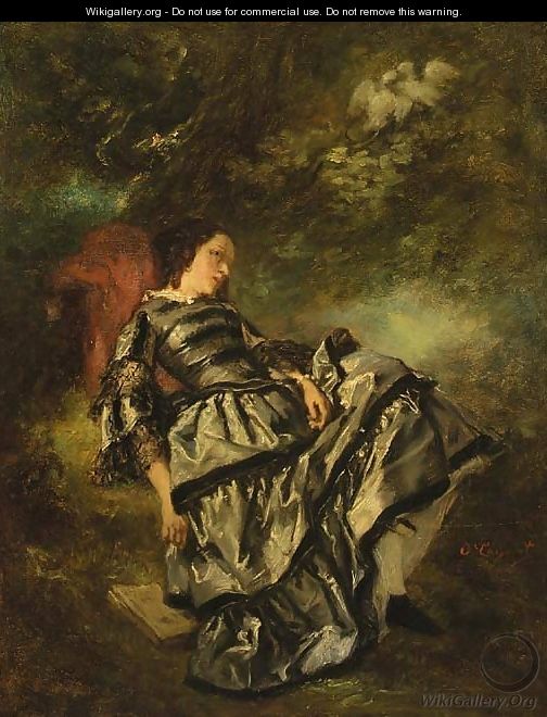 A lady reclining beneath a tree - Octave Tassaert