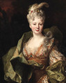 Portrait of Mlle. Jeanne de Gagne Perrigny, half-length, in an embroidered orange and white dress and green wrap - Nicolas de Largilliere