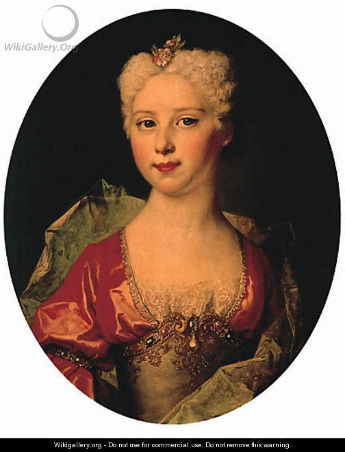 Portrait of Marie-Elisabeth Pommyer (born c.1712), half-length, in a red and grey dress and wrap - Nicolas de Largilliere