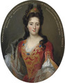Portrait of Angelique d'Hautefort, half-length, in a red and gold embroidered bodice and skirt - Nicolas de Largilliere