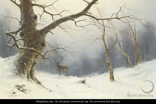 A stag in a winter landscape - Nils Hans Christiansen