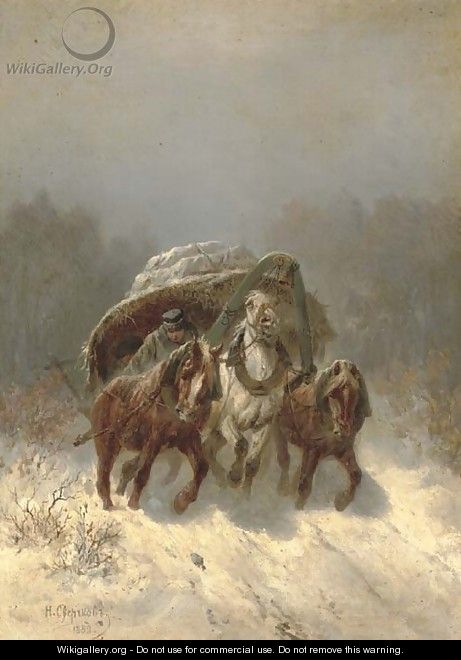 A Troika in a winter Landscape - Nikolai Egorovich Sverchkov
