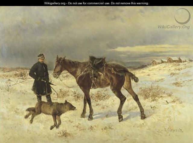 A mounted huntsman with a fallen wolf - Nikolai Egorovich Sverchkov