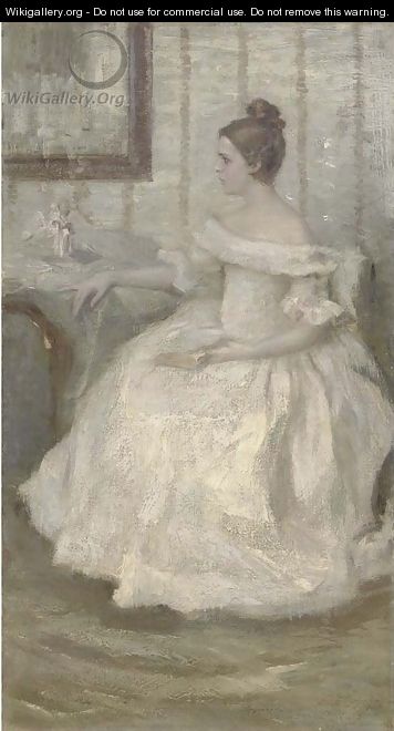 Portrait of a lady in white, seated, holding a book - Nikolaj Alekseevich Kasatkin
