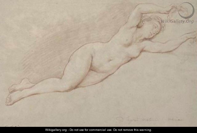 A reclining female nude holding a garland in her left hand - Nicolas-Rene Joullain