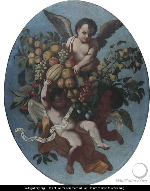 Three putti disporting with swags of fruit - North-Italian School