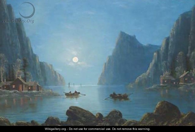 Rowing on a fjord at dusk - Nils Hans Christiansen