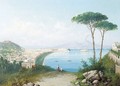 View of Naples with Mount Vesuvius beyond - Neopolitan School