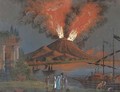 Travellers on the Grand Tour observing the eruption of Vesuvius - Neapolitan School