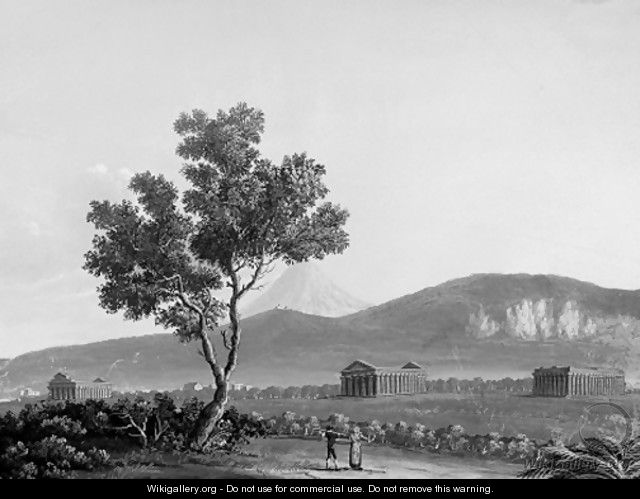 A view of the three temples at Paestum; and A view of Naples looking towards Posillipo - Neapolitan School