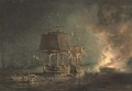 The burning of the Russian 74-gun Sewolod after she had been engaged and silenced by H.M.S. Implacable, Captain T. Byam Martin, in the Baltic - Nicholas Pocock