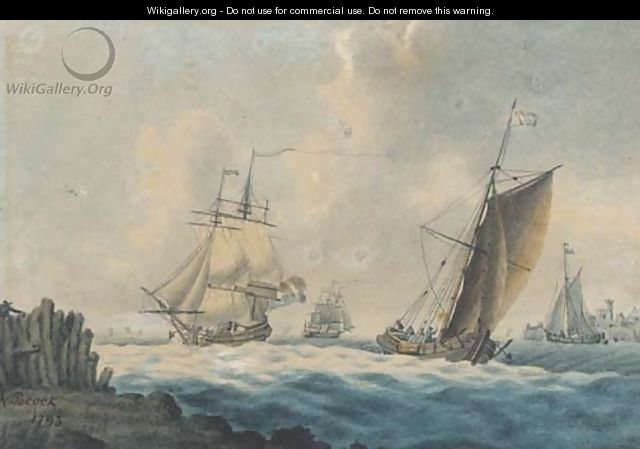 Dutch shipping off a fortified town - Nicholas Pocock