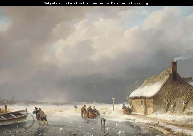 Skaters on a frozen river 2 - Nicholas Jan Roosenboom