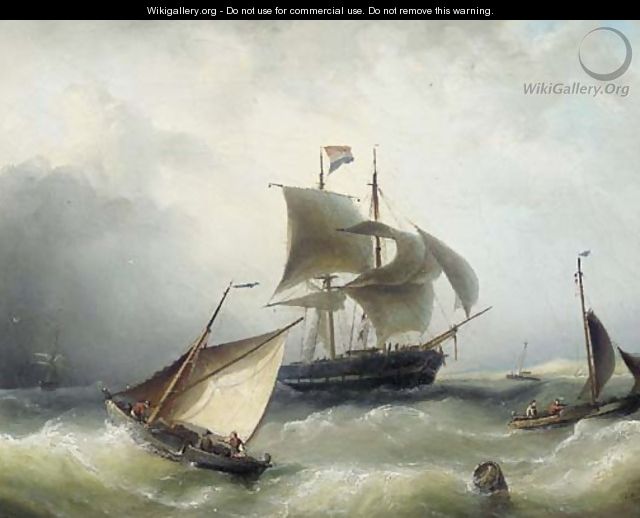 Busy shipping in a breeze off the coast - Nicolaas Riegen