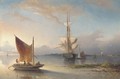 A Dutch merchantman drying her sails in the estuary - Nicolaas Riegen