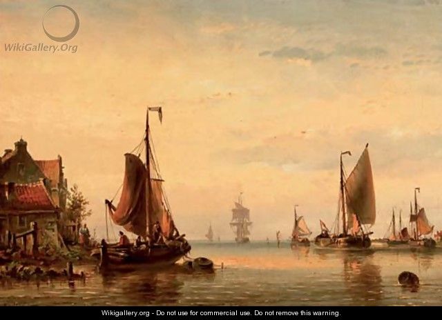 Shipping on a calm estuary - Nicolaas Martinus Wijdoogen