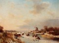 Numerous skaters on a frozen waterway - Nicolaas Johannes Roosenboom