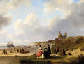 Een strandgezicht bij Scheveningen elegant figures on the beach on a summer day - Nicolaas Johannes Roosenboom