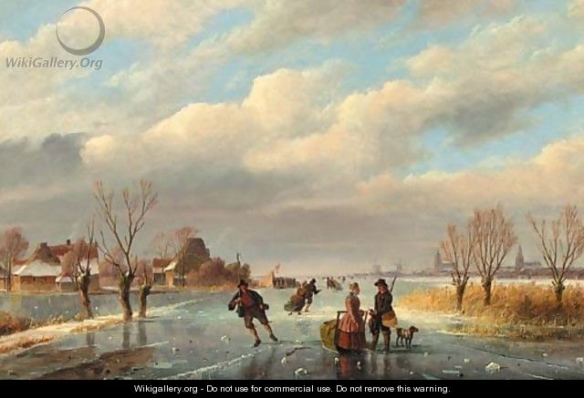 A rendez-vous on the frozen waterway - Nicolaas Johannes Roosenboom