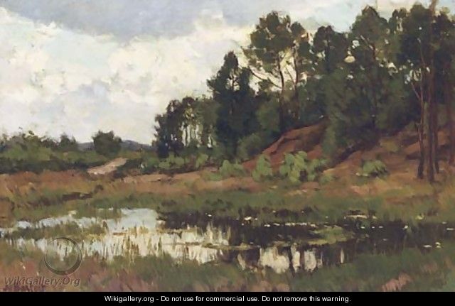 Ven a lake in a wooded landscape - Nicolaas Bastert