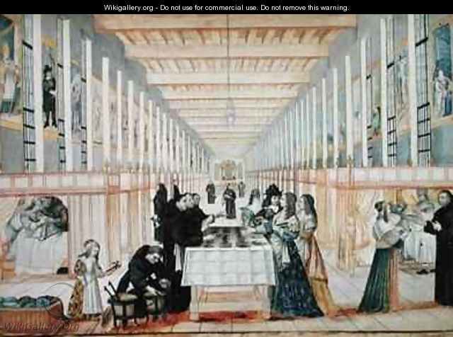 The Infirmary of the Sisters of Charity during a visit of Anne of Austria (1601-66) - (after) Bosse, Abraham