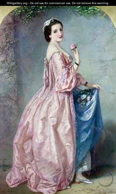 Lady holding Flowers in her Petticoat - Augustus Jules Bouvier