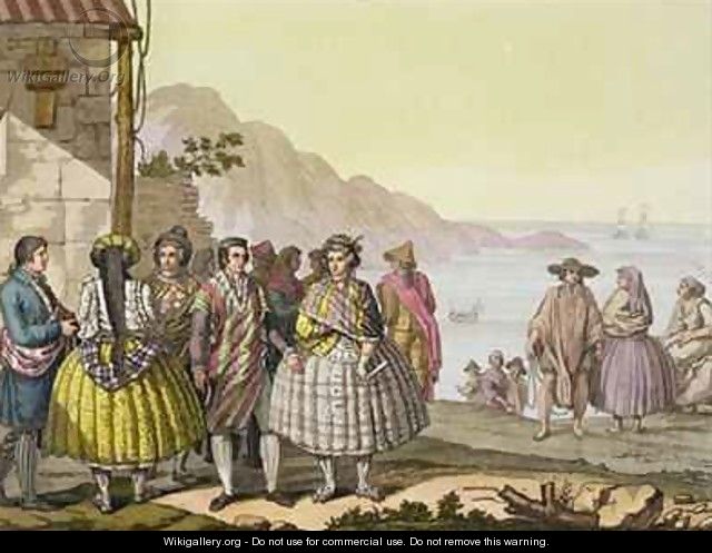 Men and women in elaborate costume, Chile - (after) Bramati, G.