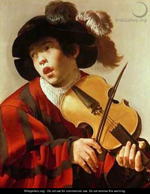 Boy Playing Stringed Instrument and Singing - Hendrick Ter Brugghen
