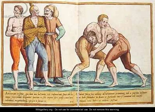 Turks wrestling, sixteenth century costumes from 