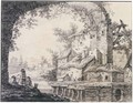 Houses On A Riverbank With A View Through A Ruined Viaduct - Jean-Baptiste Pillement