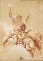 Two Putti Among Clouds, One Holding Torches - (after) Francois Boucher