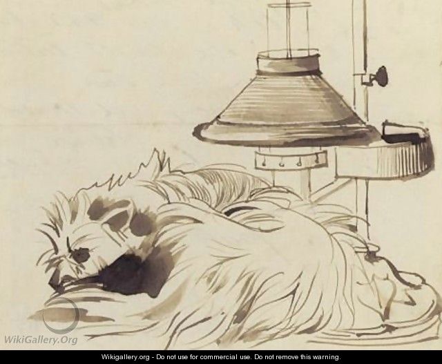 A Dog Asleep Beside A Reading Lamp - Daniel Maclise