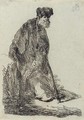 Man In A Cloak And Fur Cap Leaning Against A Bank - Rembrandt Van Rijn