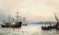 Harbour scene with steamboat - Hubert Thornley