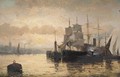 Shipping on harbour - William A. Thornley or Thornbery