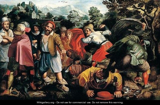 Peasant brawling in landcsaEASANTS BRAWLING IN A LANDSCAPE - (after) Vincenzo Campi