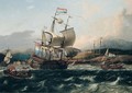 Dutch and english men of war with galley and other shipping off a Levantine coast - Ludolf Backhuysen