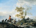 A landscape with a stag hunt in full cry, fording a stream - Philips Wouwerman