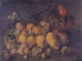 Still Life With Oranges, Lemons And A Parrot In A Landscape - Giovanni Battista Ruoppolo