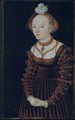 Portrait Of A Young Lady Dressed In A Red Velvet Dress And Wearing A Plumed Cap - Lucas The Elder Cranach