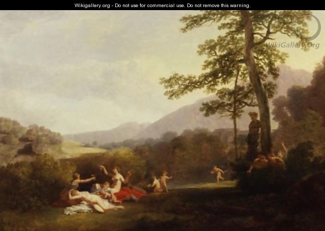 Nymphs And Fauns In A Landscape With A Statue Of Pan - Jacques-Antoine Vallin