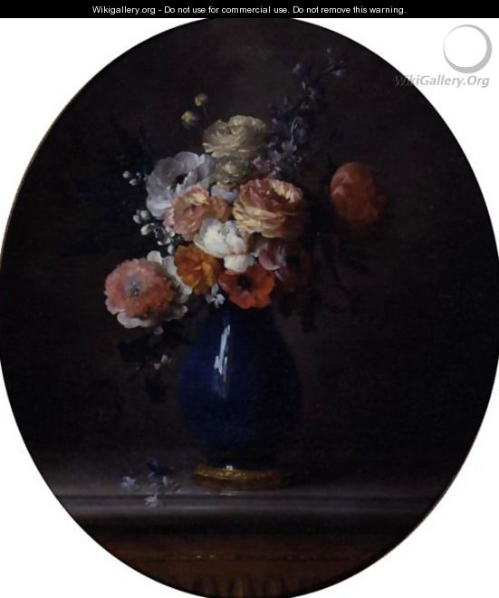 Still Life Of Flowers In A Blue Porcelain Vase - Anne Vallayer-Coster