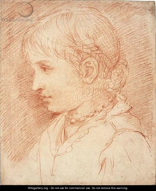 Portrait Of A Young Girl Wearing A Necklace, Seen In Profile - Simone Cantarini (Pesarese)