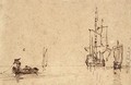 Ships And A Fishing Boat On A Calm Sea - Willem van de, the Elder Velde