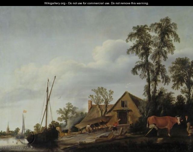 A View Of A Riverbank With A Boatyard - Esaias Van De Velde