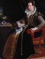 A Portrait Of Costanza Alidosi Seated And Holding A Small Dog, A Still Life Of A Vase Of Flowers And Jewelry On A Table Beside Her - Lavinia Fontana