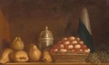 A Still Life Of Apples In A Wicker Basket, Together With Pears, Peaches And A Silver Sugar Caster - (after) Andre Bouys