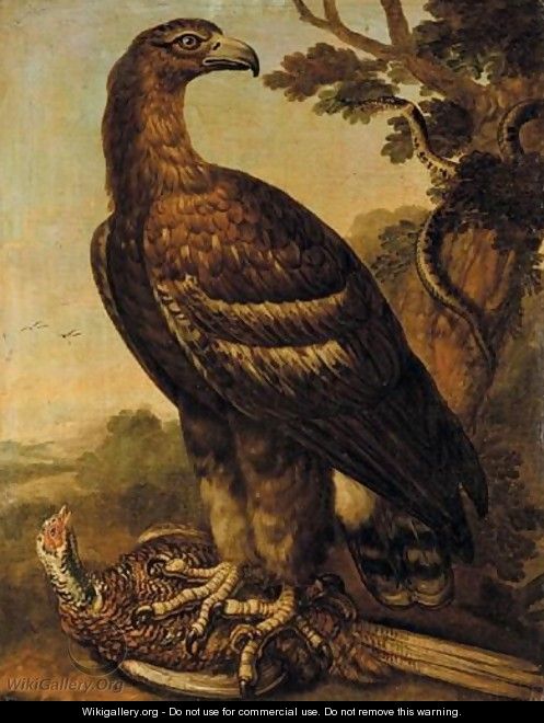 A Golden Eagle With A Pheasant In Its Talons, A Snake Coiled Around A Tree Nearby - (after) Ferdinand Phillip De Hamilton