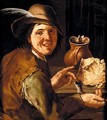 A Merry Smoker At A Table With A Large Cheese And An Earthenware Jug - (after) Giacomo Francesco Cipper