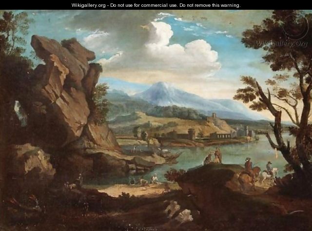 A Mountainous Landscape With Figures By A Lake - (after) Jacob De Heusch